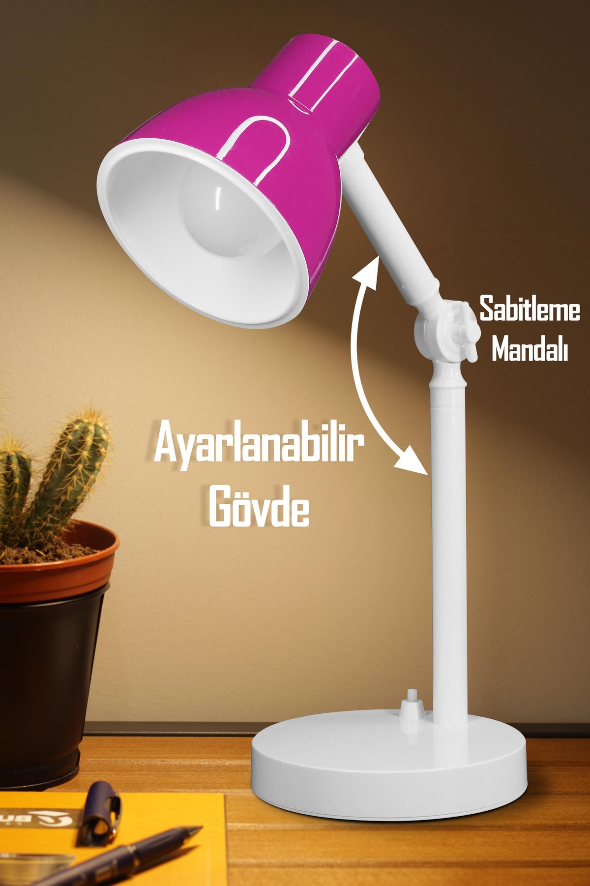 Akrobat Masa Lambası Retro Model Kablolu Elektrikli Ders Çalışma Lamba Kitap Okuma Işığı Pembe KML