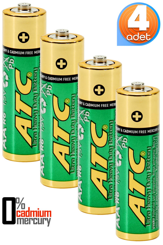 ATC 4lü AA R6 Heavy Duty Kalın Kalem Pil Saat Pili Çinko Karbon Pil Zn-C 1.5V