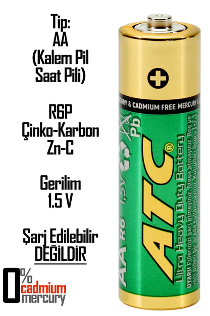 ATC 4lü AA R6 Heavy Duty Kalın Kalem Pil Saat Pili Çinko Karbon Pil Zn-C 1.5V