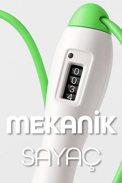Atlama İpi Uzunluk Ayarlanabilir Mekanik Sayaçlı Ayarlı Göstergeli Atlama İpi Jump Rope Yeşil 5006