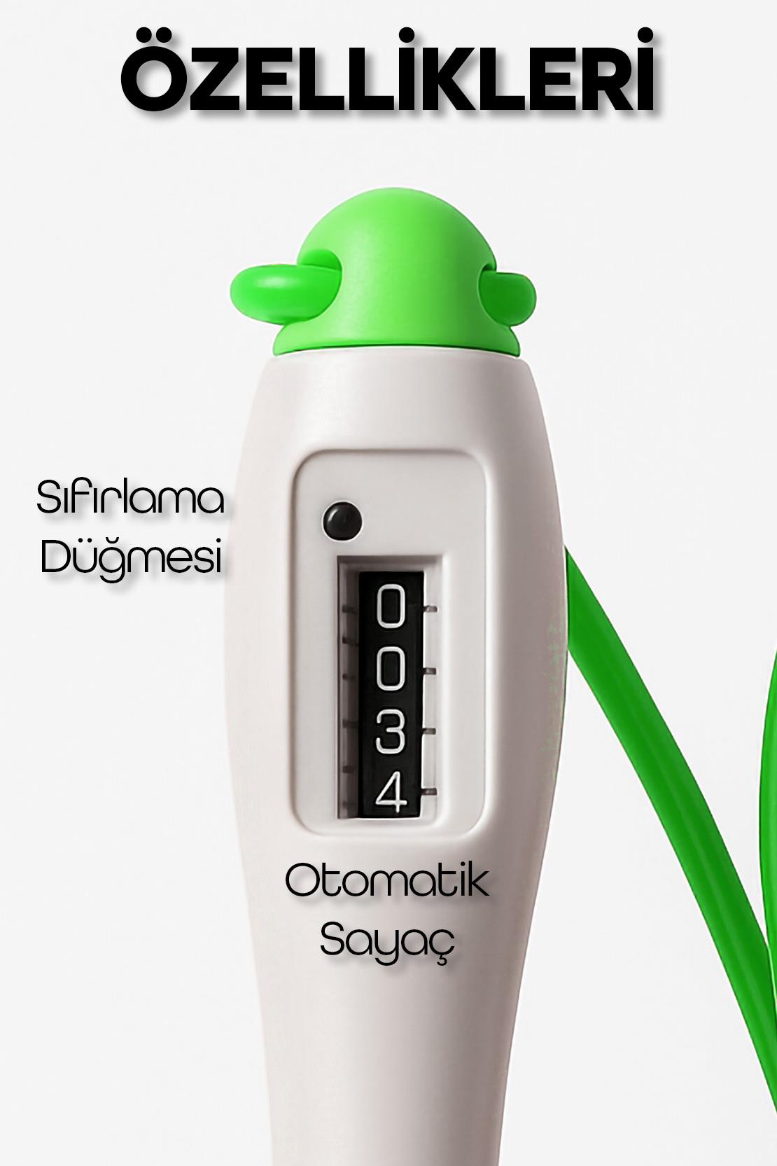 Atlama İpi Uzunluk Ayarlanabilir Mekanik Sayaçlı Ayarlı Göstergeli Atlama İpi Jump Rope Yeşil 5006