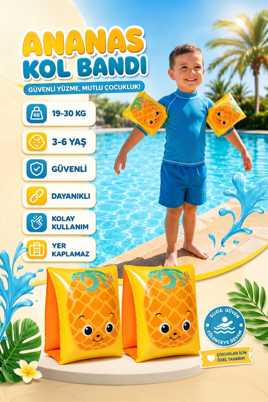 Çocuk Yüzme Kolluğu 19-30 Kg Şişme Deniz Havuz Yüzücü Kolluk Yüzme Kolluğu Ananas 32042