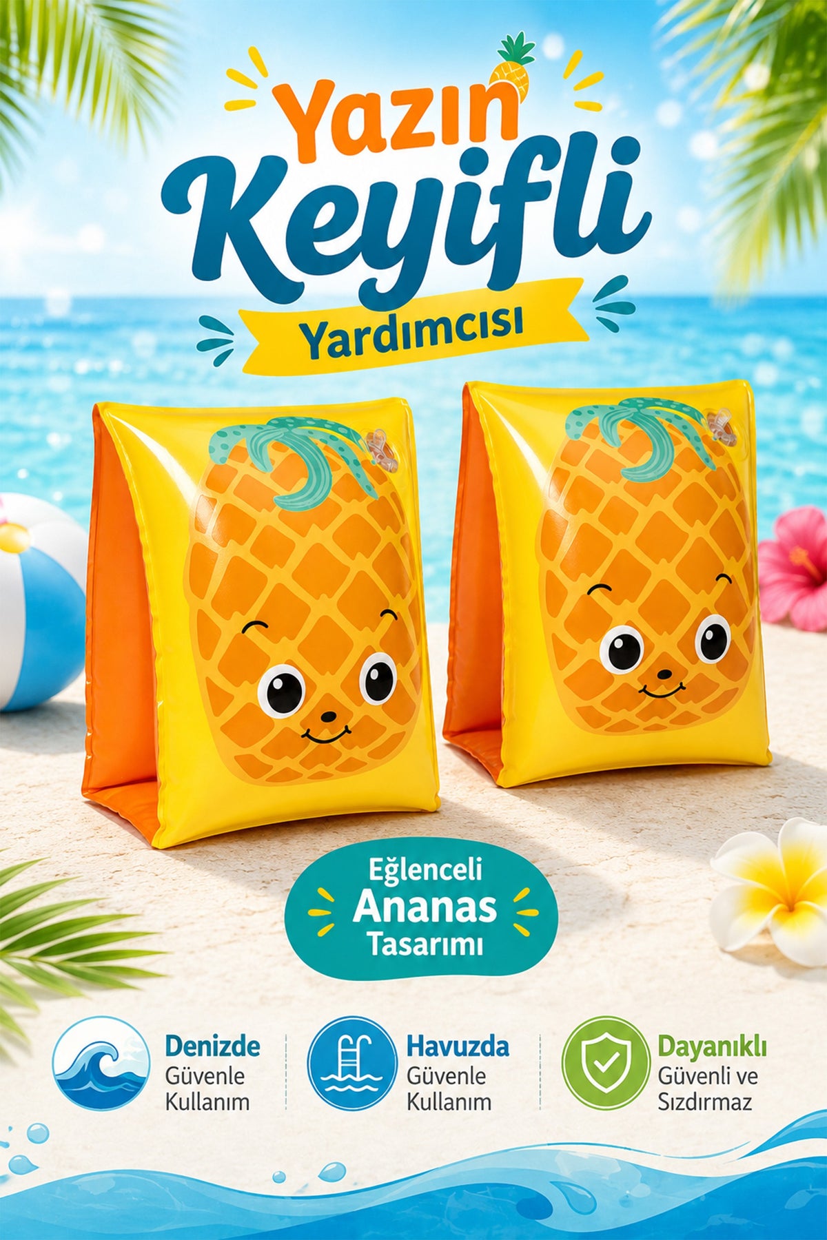 Çocuk Yüzme Kolluğu 19-30 Kg Şişme Deniz Havuz Yüzücü Kolluk Yüzme Kolluğu Ananas 32042