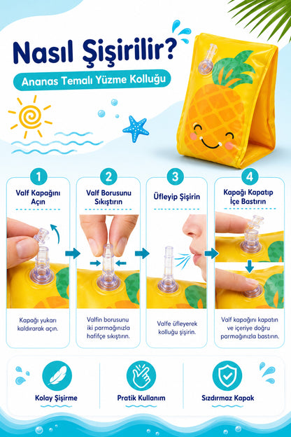 Çocuk Yüzme Kolluğu 19-30 Kg Şişme Deniz Havuz Yüzücü Kolluk Yüzme Kolluğu Ananas 32042