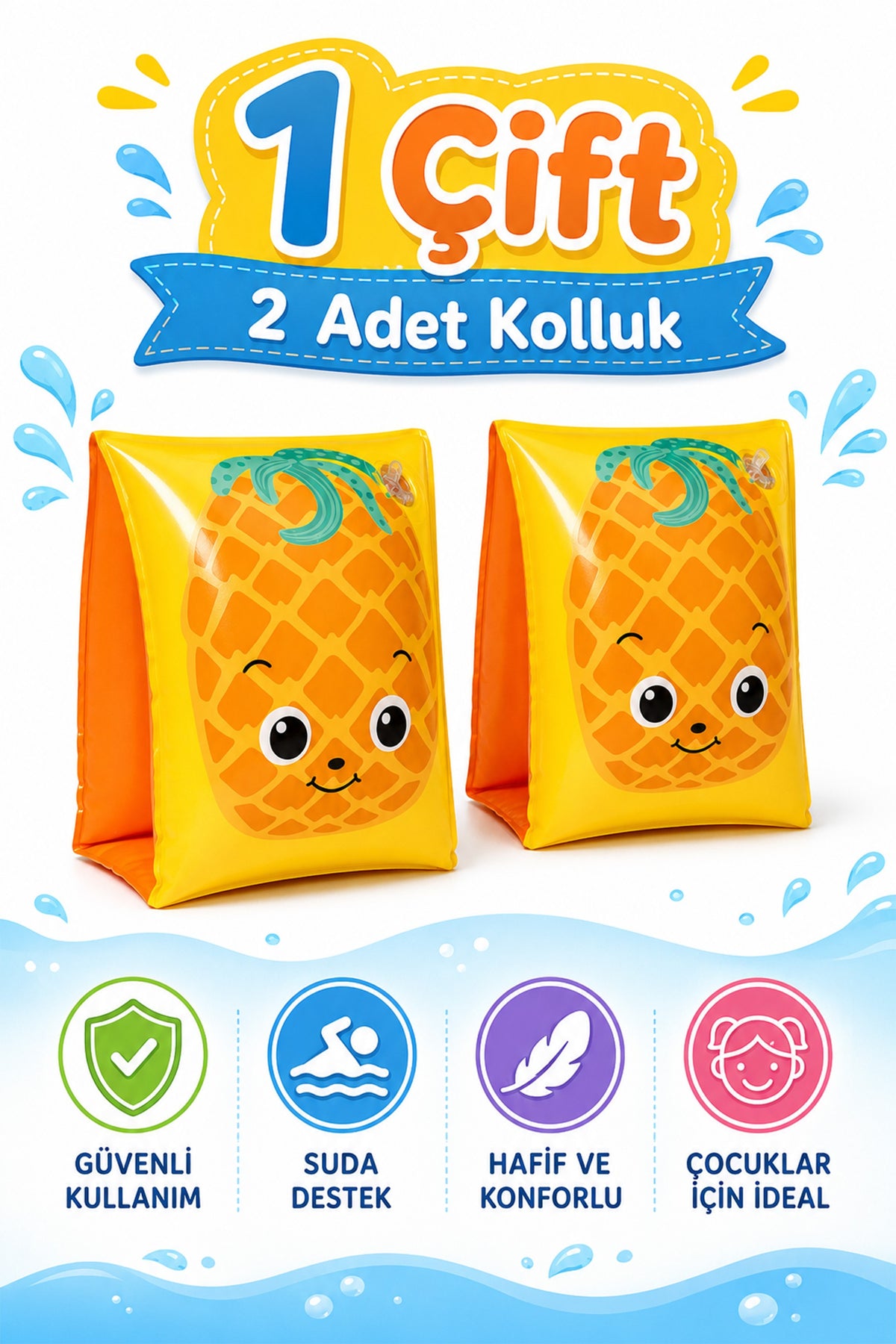 Çocuk Yüzme Kolluğu 19-30 Kg Şişme Deniz Havuz Yüzücü Kolluk Yüzme Kolluğu Ananas 32042