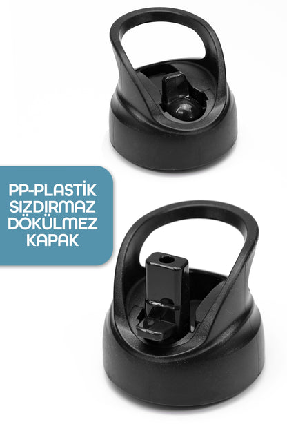 Büyük Su Matarası Tritan Pipetli Su Şişesi Zebra Spor Matarası Suluğu BPAsız 1000 mL Siyah 0112