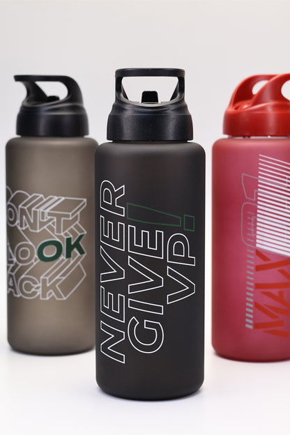 Büyük Su Matarası Tritan Pipetli Su Şişesi Zebra Spor Matarası Suluğu BPAsız 1000 mL Siyah 0112