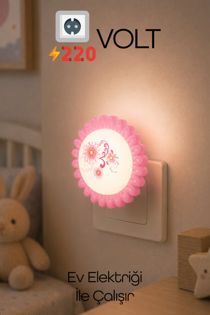 Çiçek Figürlü Gece Lambası ON/OFF Tuşlu Koridor Hol Işığı Uyuma Işığı Pembe GC09