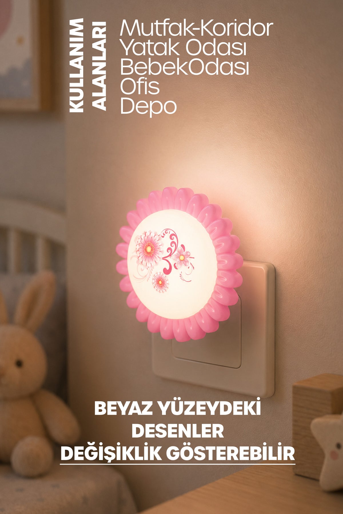 Çiçek Figürlü Gece Lambası ON/OFF Tuşlu Koridor Hol Işığı Uyuma Işığı Pembe GC09