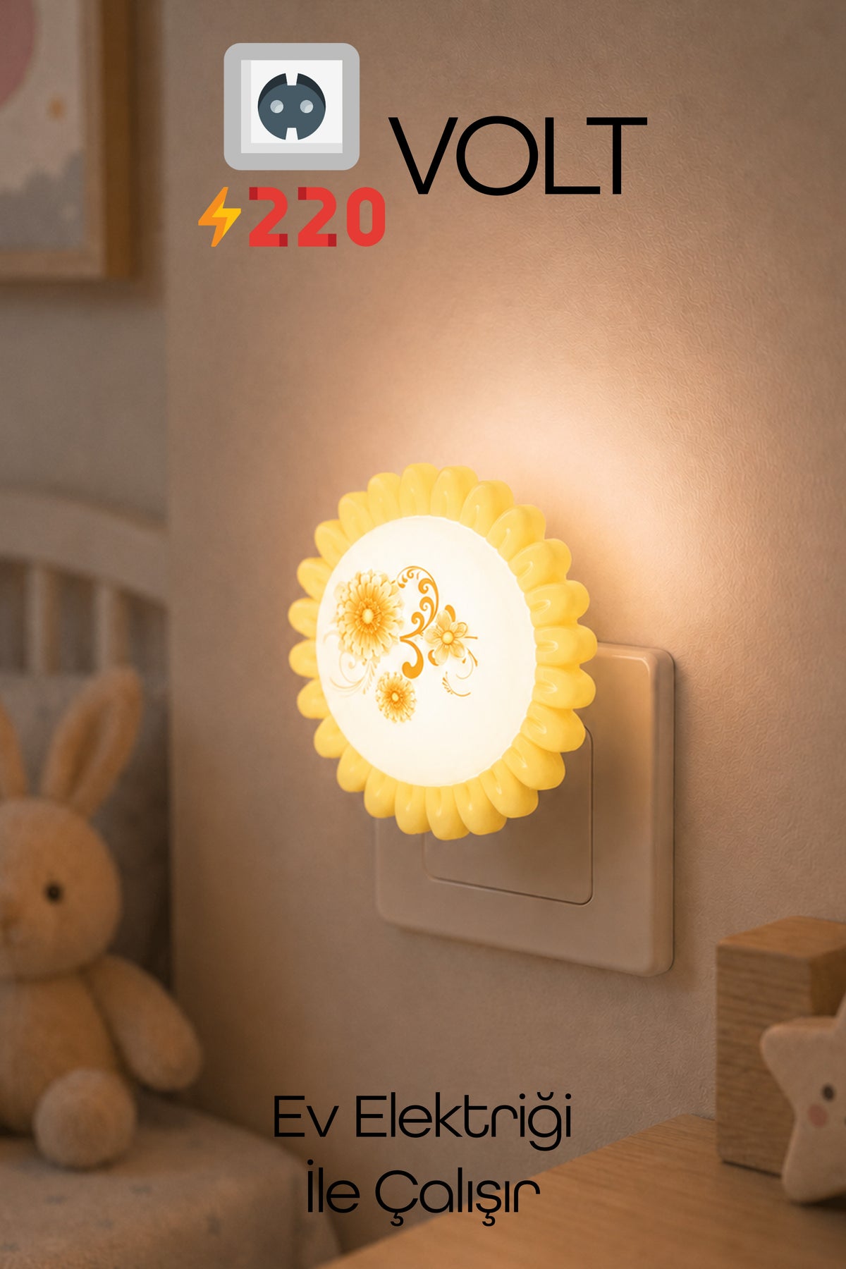 Çiçek Figürlü Gece Lambası ON/OFF Tuşlu Koridor Hol Işığı Uyuma Işığı Sarı GC09