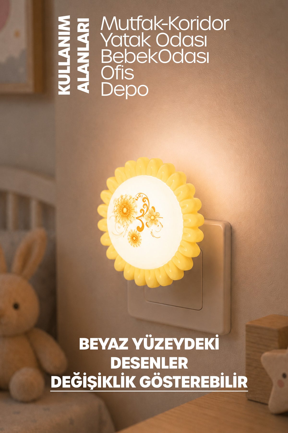 Çiçek Figürlü Gece Lambası ON/OFF Tuşlu Koridor Hol Işığı Uyuma Işığı Sarı GC09