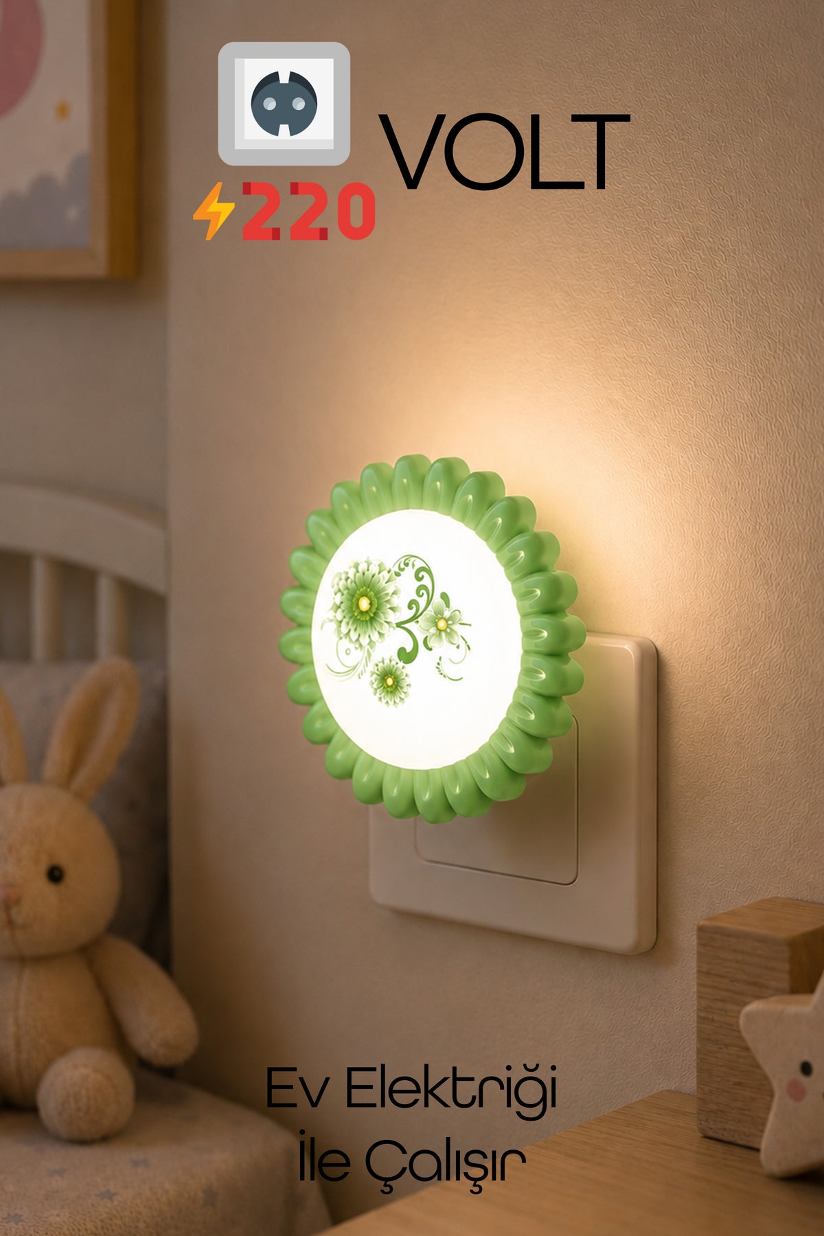 Çiçek Figürlü Gece Lambası ON/OFF Tuşlu Koridor Hol Işığı Uyuma Işığı Yeşil GC09