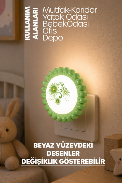Çiçek Figürlü Gece Lambası ON/OFF Tuşlu Koridor Hol Işığı Uyuma Işığı Yeşil GC09