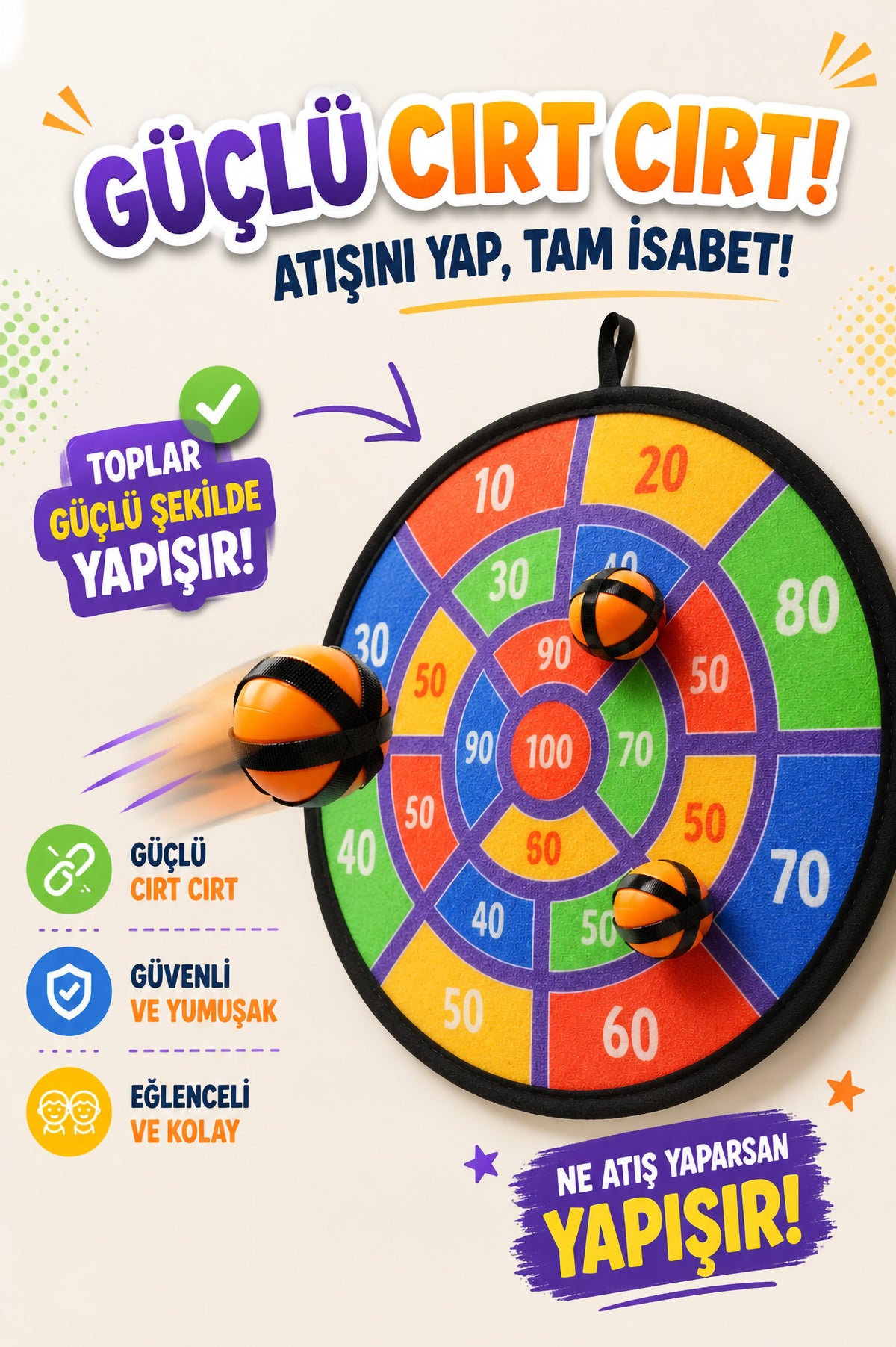 Cırt Cırtlı Dart Oyunu Seti Eğlenceli Hedef Tahtası 3 Toplu Dart Atış Oyunu Seti 36cm HED709