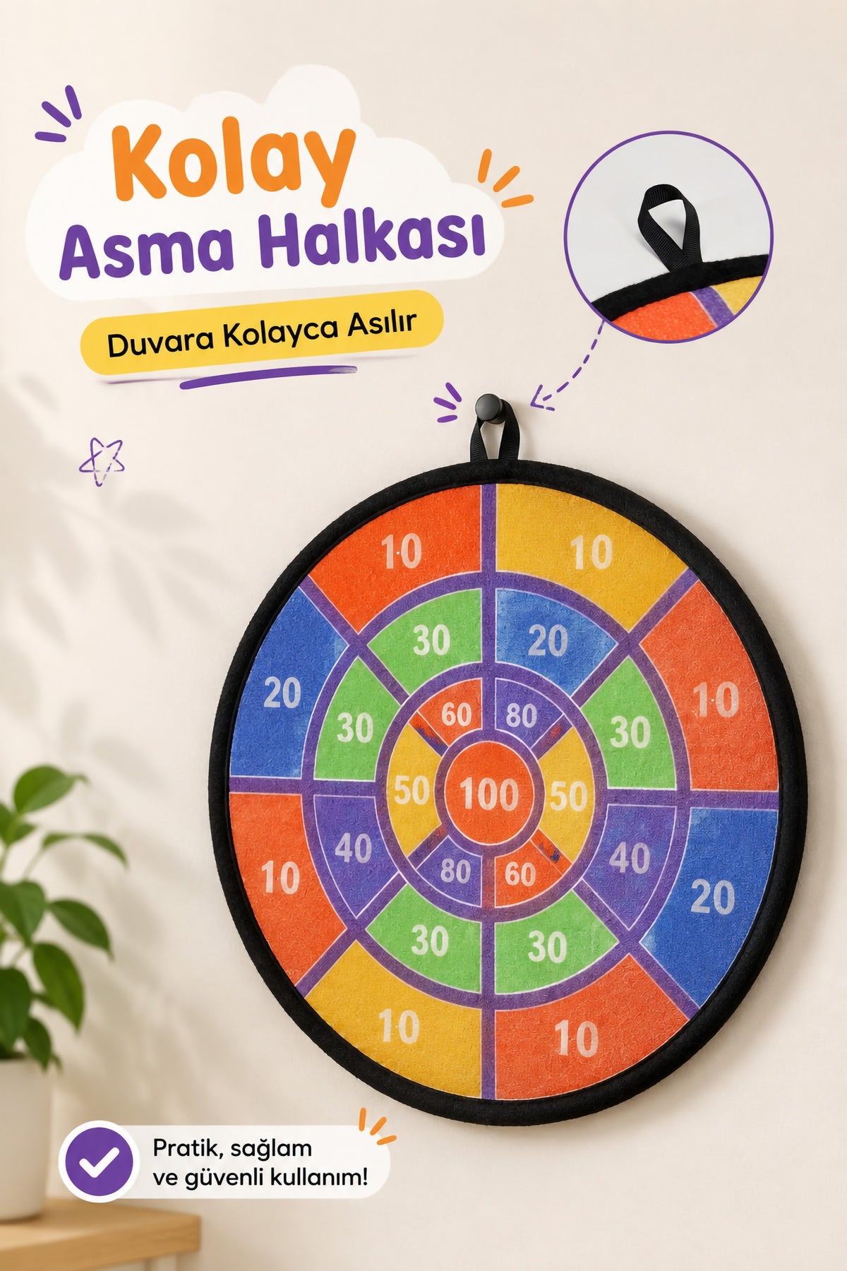 Cırt Cırtlı Dart Oyunu Seti Eğlenceli Hedef Tahtası 3 Toplu Dart Atış Oyunu Seti 36cm HED709