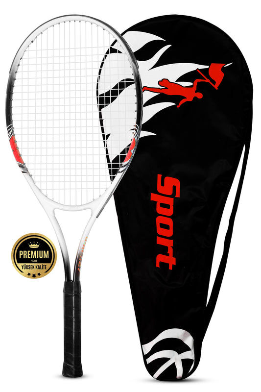 Deluxe 27 İnç Tenis Raketi Çantalı Yetişkin Tennis Racket L2 Grip 68 cm Kırmızı 527