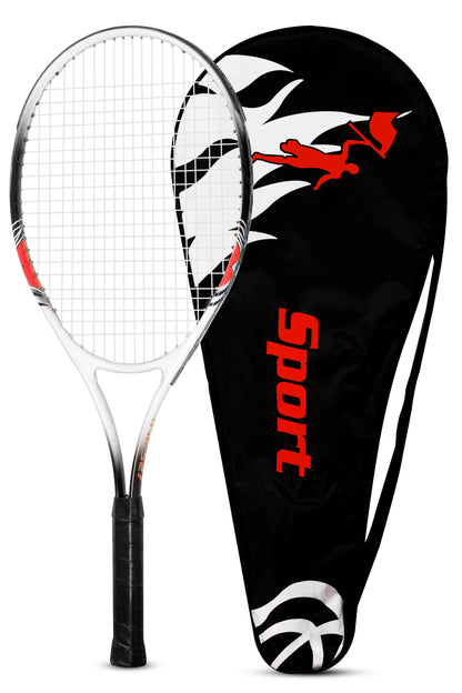 Deluxe 27 İnç Tenis Raketi Çantalı Yetişkin Tennis Racket L2 Grip 68 cm Kırmızı 527
