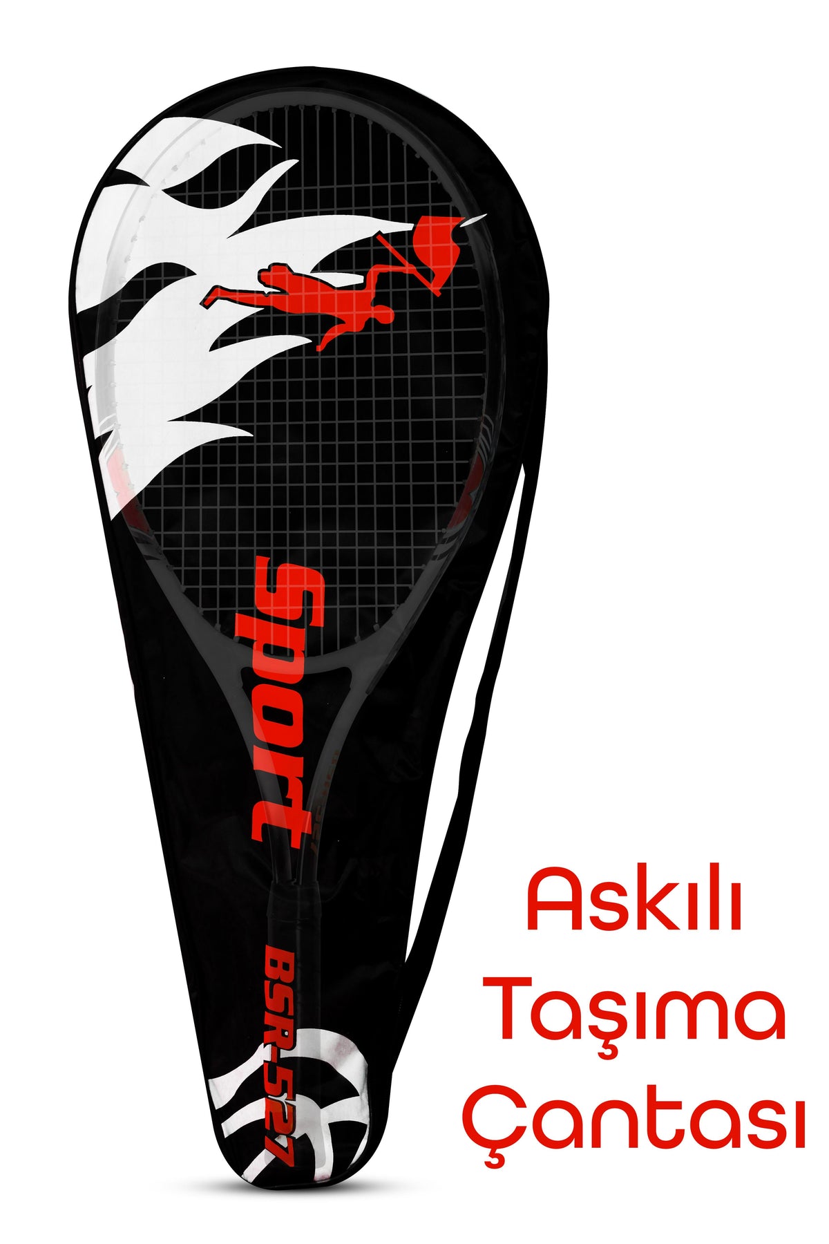 Deluxe 27 İnç Tenis Raketi Çantalı Yetişkin Tennis Racket L2 Grip 68 cm Kırmızı 527