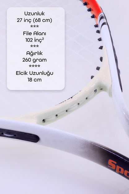 Deluxe 27 İnç Tenis Raketi Çantalı Yetişkin Tennis Racket L2 Grip 68 cm Kırmızı 527