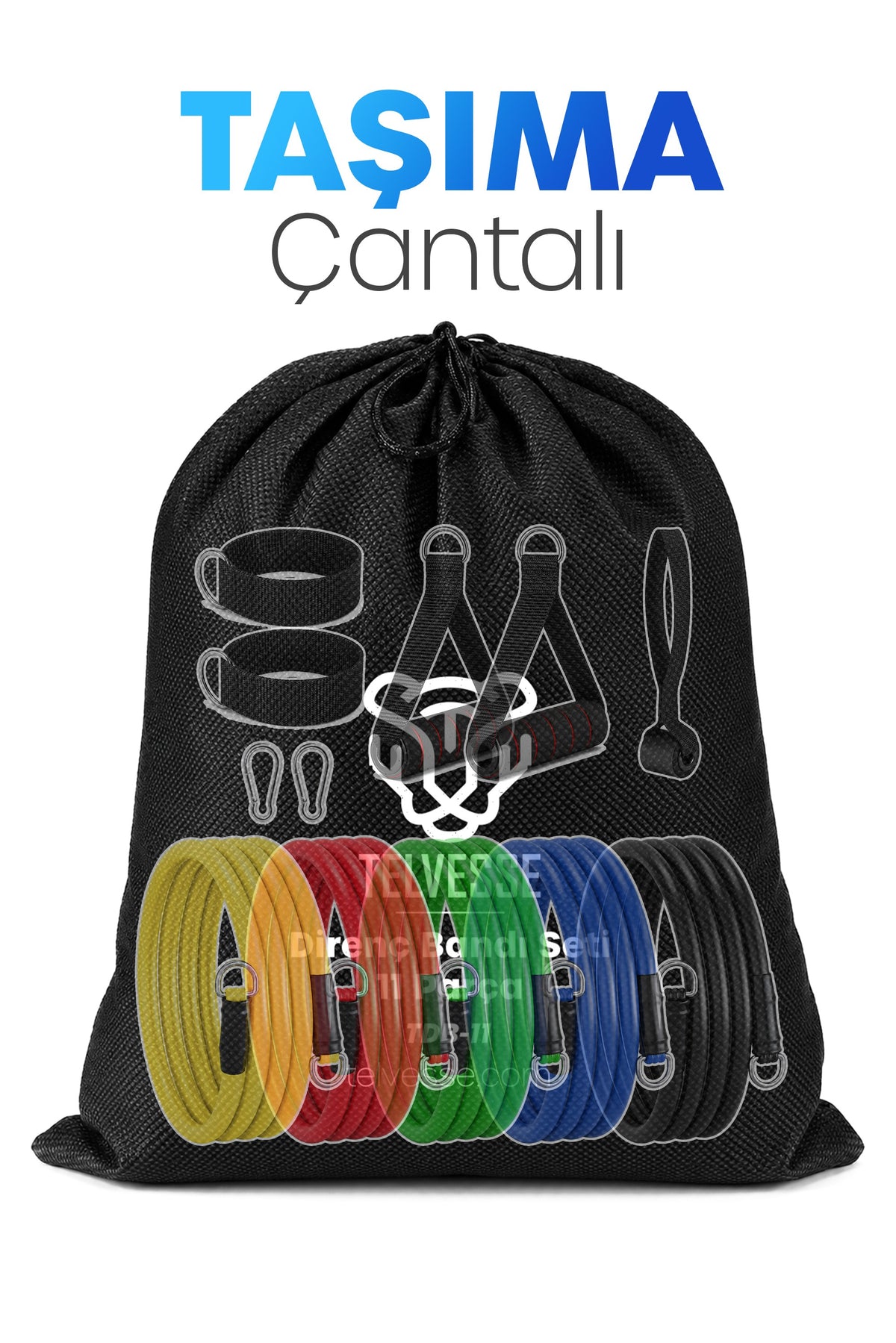 30 KG Direnç Bandı Seti 11 Parça Çantalı Pilates Aerobik Egzersiz Barfiks Spor Lastiği Tüp Bant TDB11