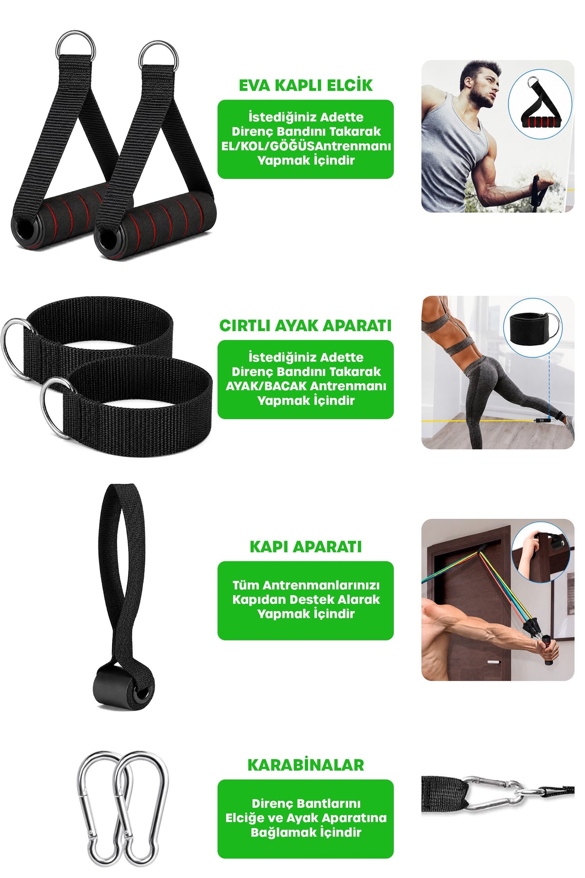 30 KG Direnç Bandı Seti 11 Parça Çantalı Pilates Aerobik Egzersiz Barfiks Spor Lastiği Tüp Bant TDB11