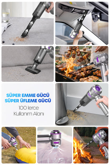Kablosuz Şarjlı Araç İçi Süpürge 110 W Güçlü Vakum & Üfleme Şişirme Cihazı El Süpürgesi HL121