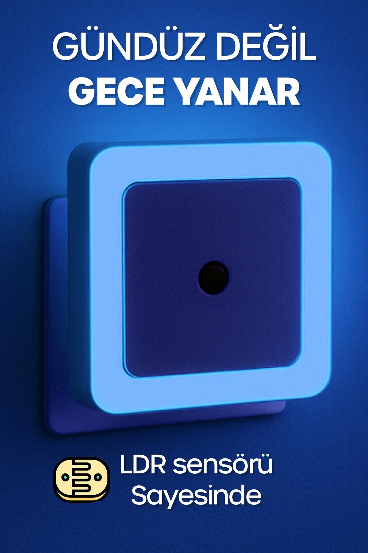 Kare Otomatik Gece Lambası Işığa Duyarlı Karanlık LDR Sensörlü Koridor Mavi GC02