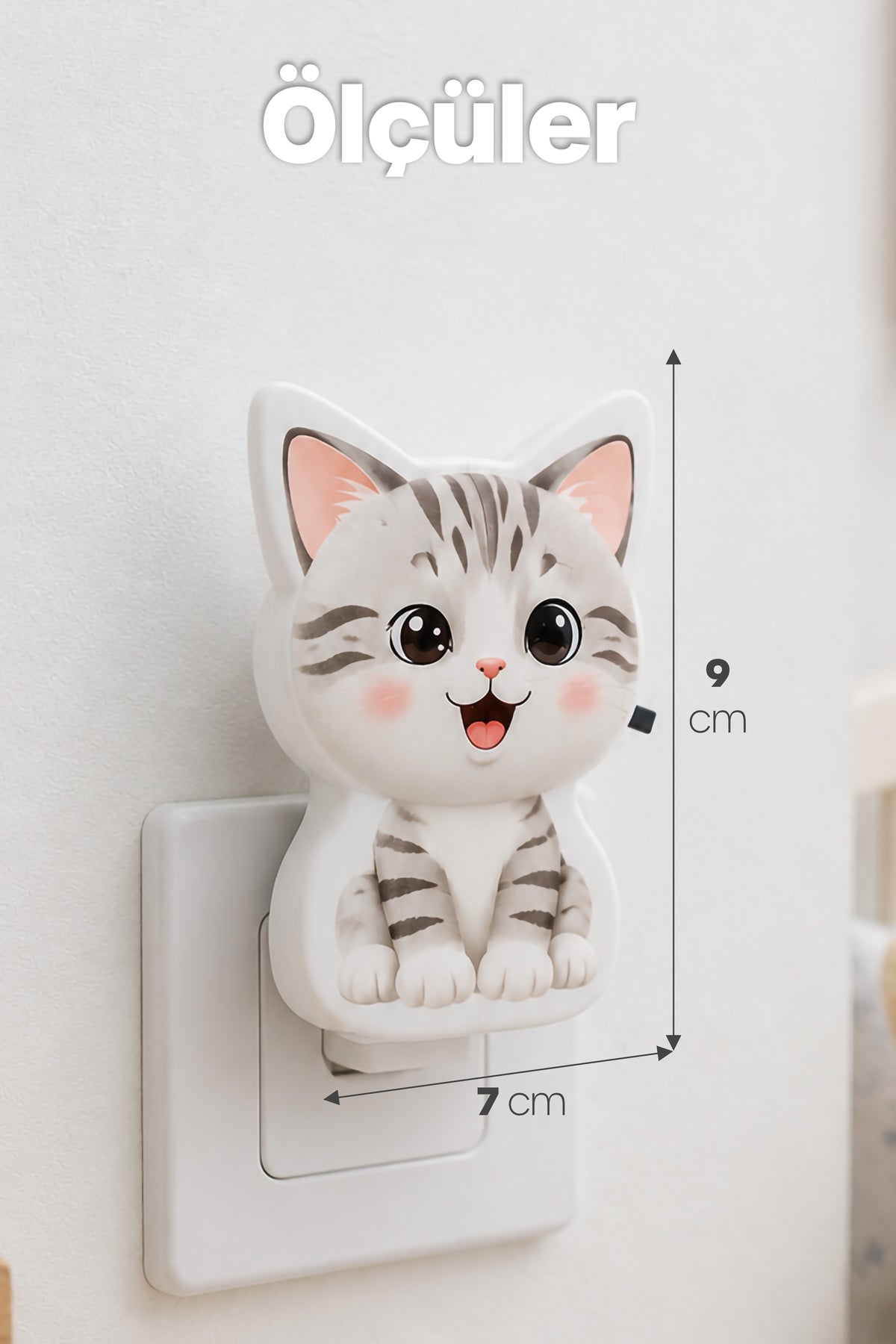 Kedi Gece Lambası ON/OFF Tuşlu Koridor Hol Işığı Uyuma Işığı Beyaz GC19