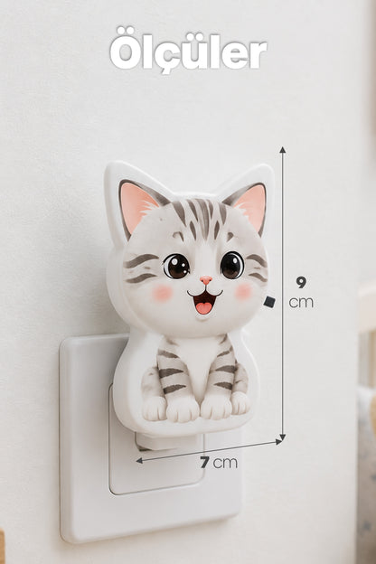 Kedi Gece Lambası ON/OFF Tuşlu Koridor Hol Işığı Uyuma Işığı Beyaz GC19