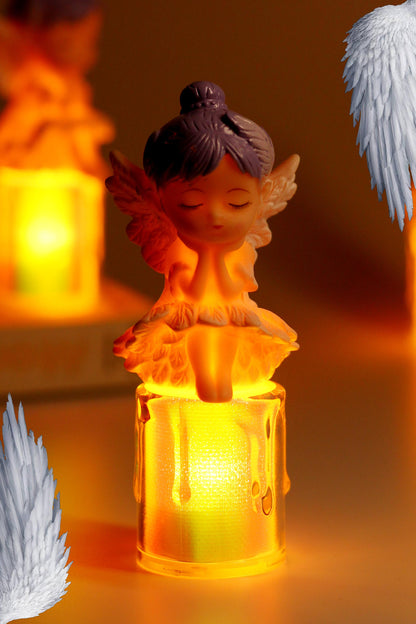 Led Mum Kanatlı Melek Tip Dumansız Pilli Alevli Dekoratif Yapay Mum Işıldak Mor 1037-7