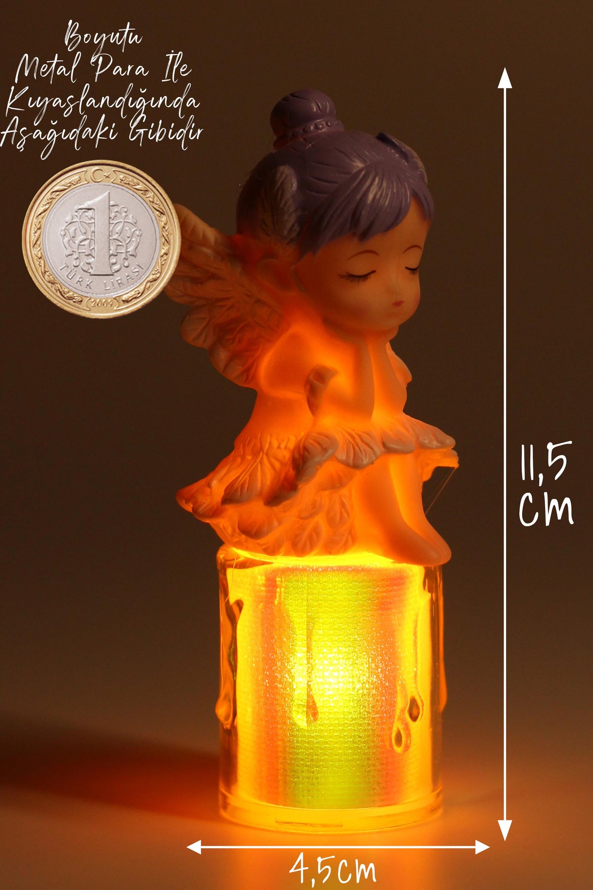 Led Mum Kanatlı Melek Tip Dumansız Pilli Alevli Dekoratif Yapay Mum Işıldak Mor 1037-7