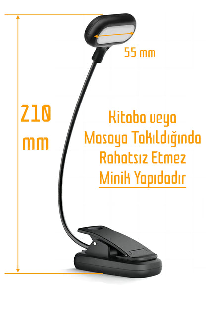 Ledli Klipsli Mini Kitap Okuma Lambası Mandallı Pille Çalışan Işık Masa Lambası Kitap Okuma Işığı