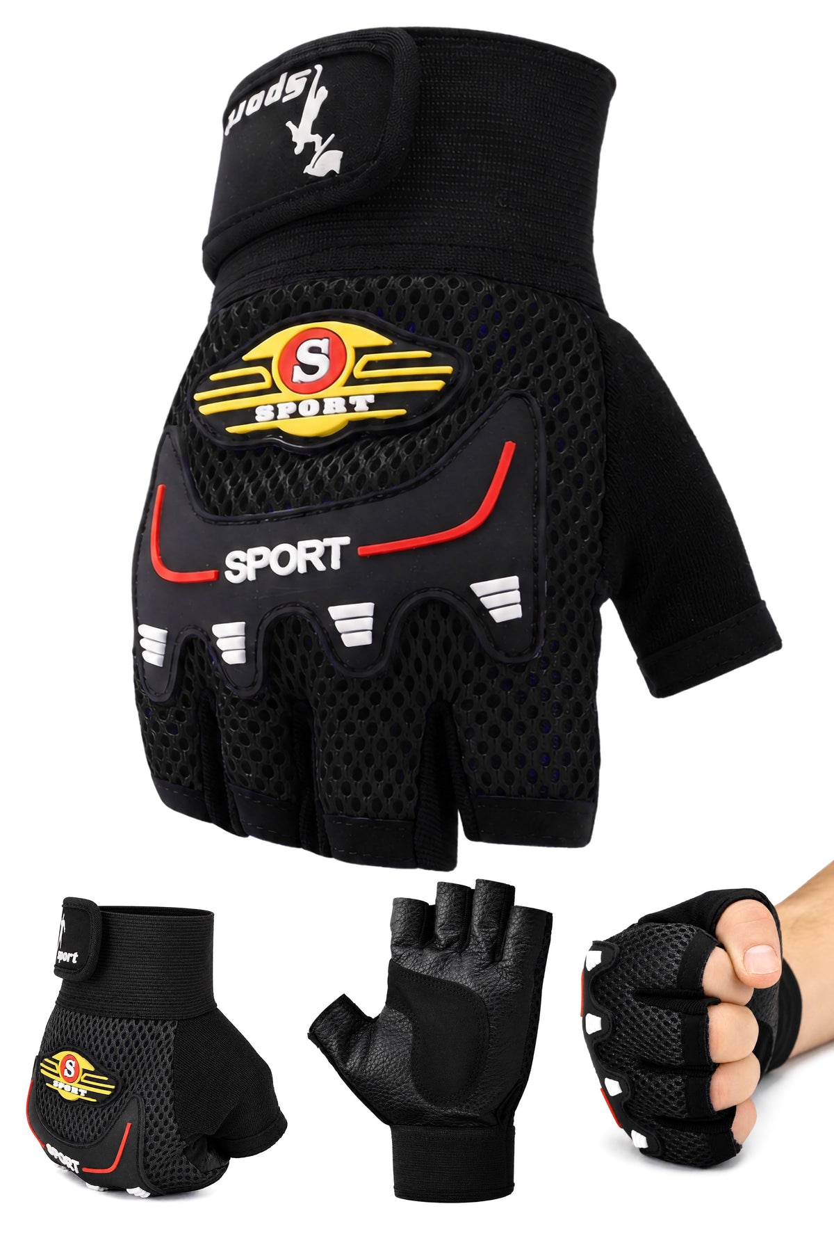 M Beden Kesik Yarım Fitness Gym Ağırlık Kaldırma Spor Eldiveni Unisex Bisiklet Eldiveni Siyah 115