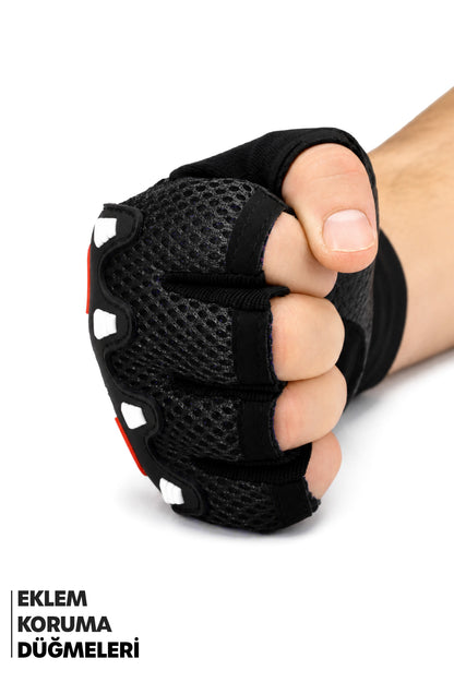M Beden Kesik Yarım Fitness Gym Ağırlık Kaldırma Spor Eldiveni Unisex Bisiklet Eldiveni Siyah 115