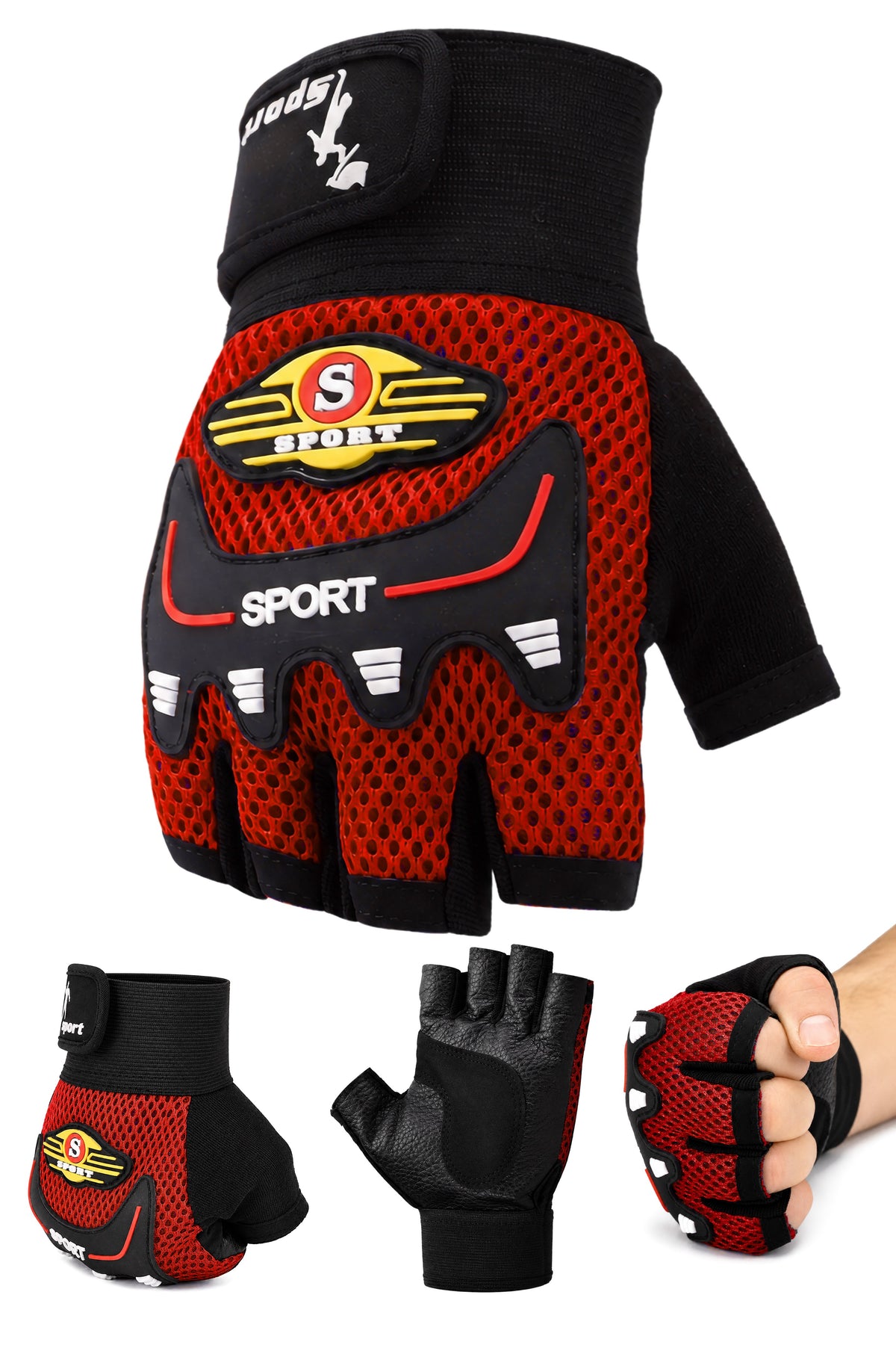 M Beden Kesik Yarım Fitness Gym Ağırlık Kaldırma Spor Eldiveni Unisex Bisiklet Eldiveni Kırmızı 115