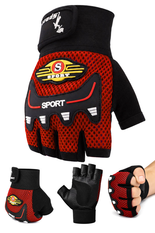 M Beden Kesik Yarım Fitness Gym Ağırlık Kaldırma Spor Eldiveni Unisex Bisiklet Eldiveni Kırmızı 115