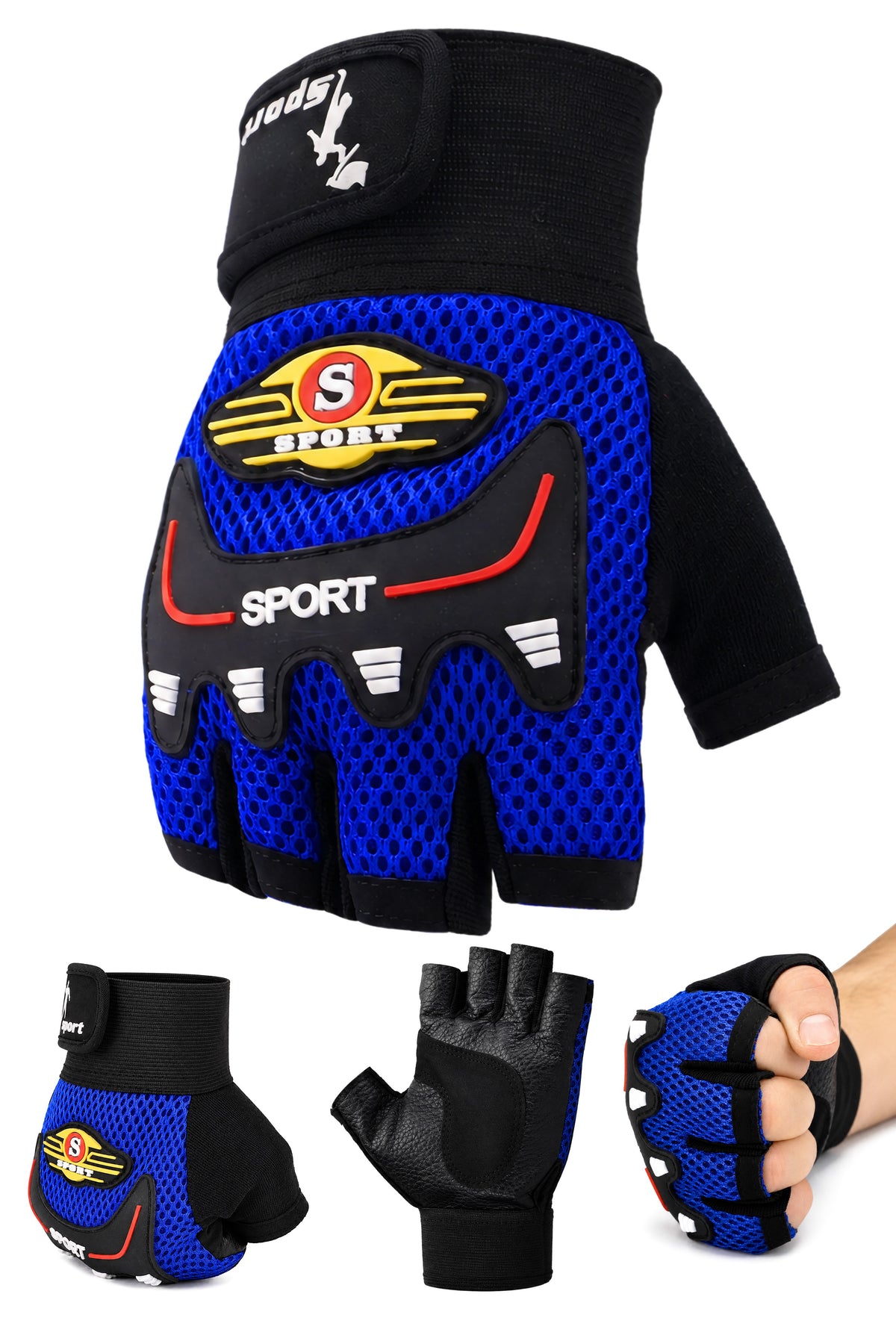 M Beden Kesik Yarım Fitness Gym Ağırlık Kaldırma Spor Eldiveni Unisex Bisiklet Eldiveni Mavi 115