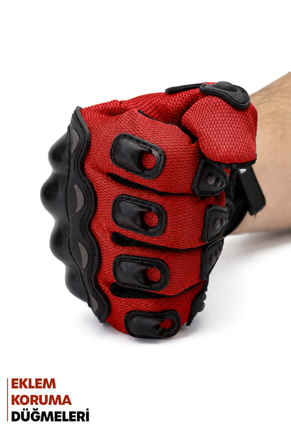 M Beden Korumalı Motosiklet Eldiveni Unisex Bisiklet Motorcu Eldiveni Kırmızı 113