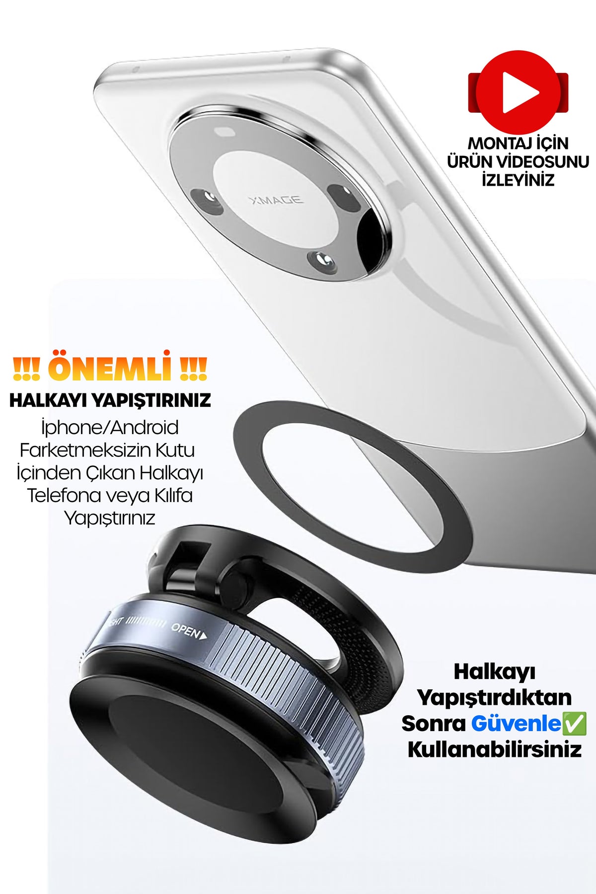 MagnetPRO 360° Ayarlanabilir Araç İçi Masa Üstü Vakumlu Mıknatıslı Magsafe Telefon Tutucu Beyaz