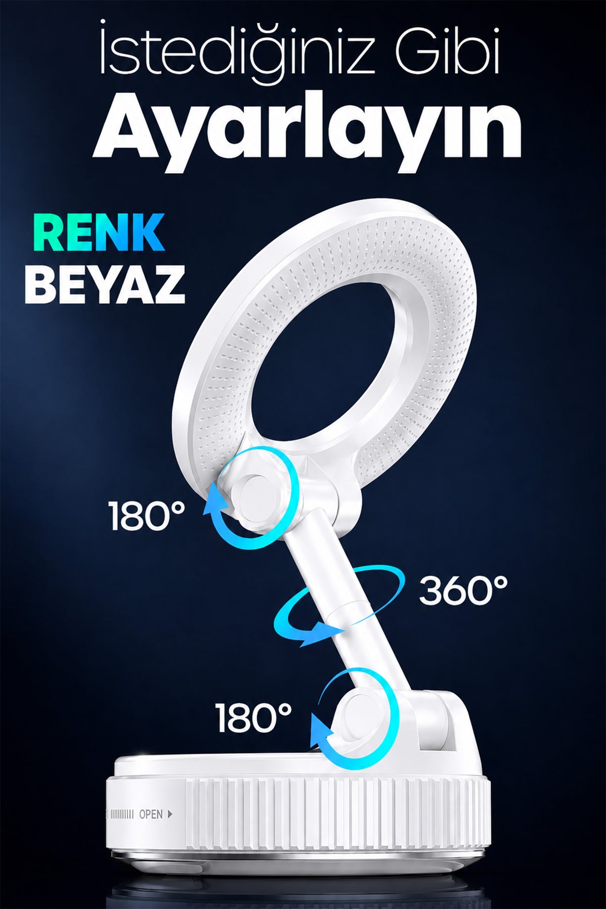 MagnetPRO 360° Ayarlanabilir Araç İçi Masa Üstü Vakumlu Mıknatıslı Magsafe Telefon Tutucu Beyaz