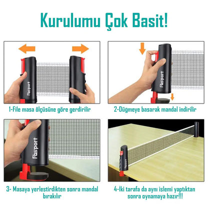 Masa Tenisi Filesi Otomatik Gerdirme Mekanizmalı Tüm Masalara Uyumlu Pinpon Ağı