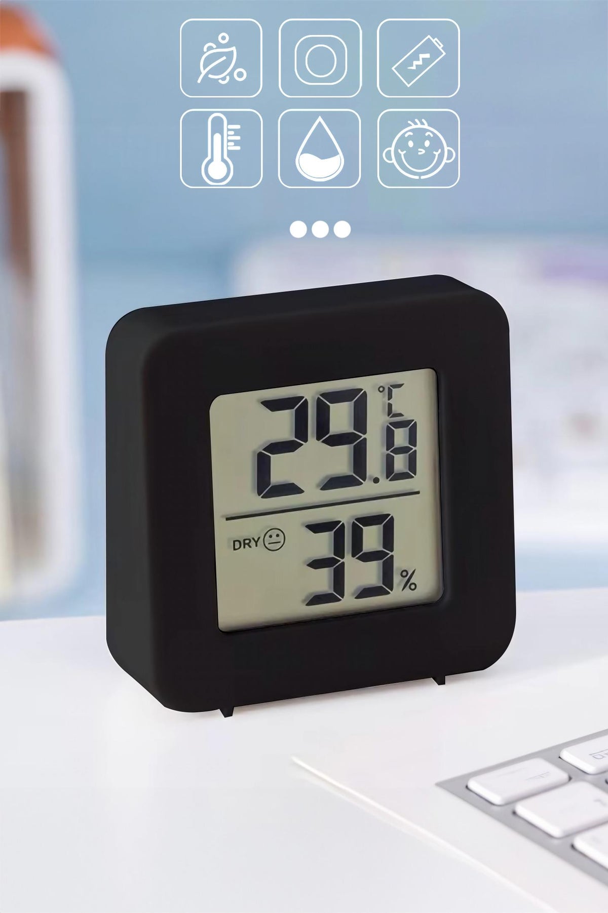 Mini Sıcaklık Nem Ölçer LCD Ekranlı Oda Termometre Duvara Takılabilen Masaüstü Isı Göstergesi Siyah