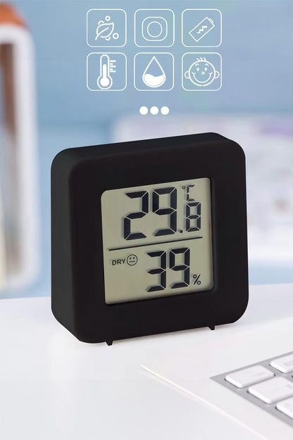 Mini Sıcaklık Nem Ölçer LCD Ekranlı Oda Termometre Duvara Takılabilen Masaüstü Isı Göstergesi Siyah