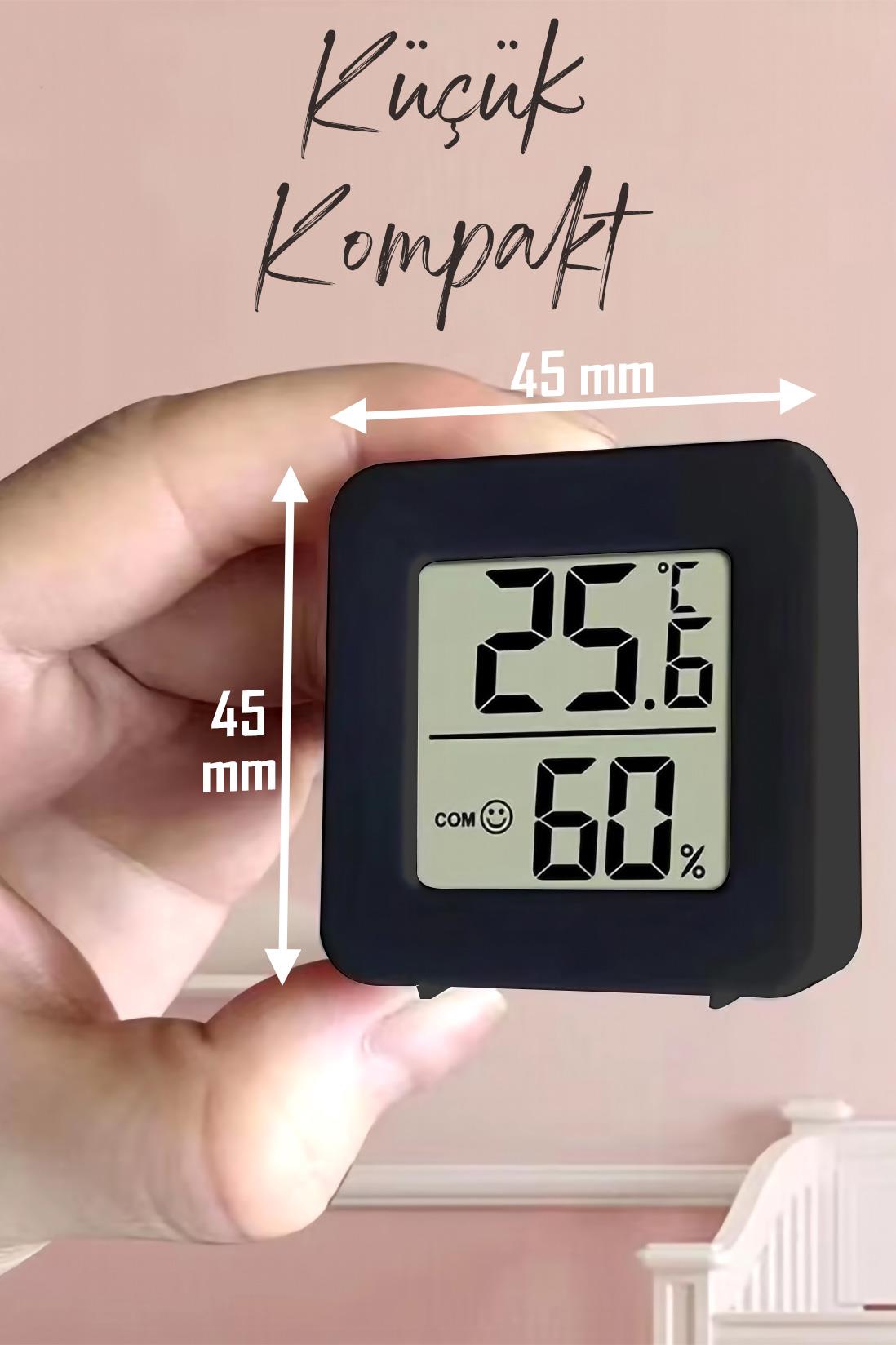 Mini Sıcaklık Nem Ölçer LCD Ekranlı Oda Termometre Duvara Takılabilen Masaüstü Isı Göstergesi Siyah