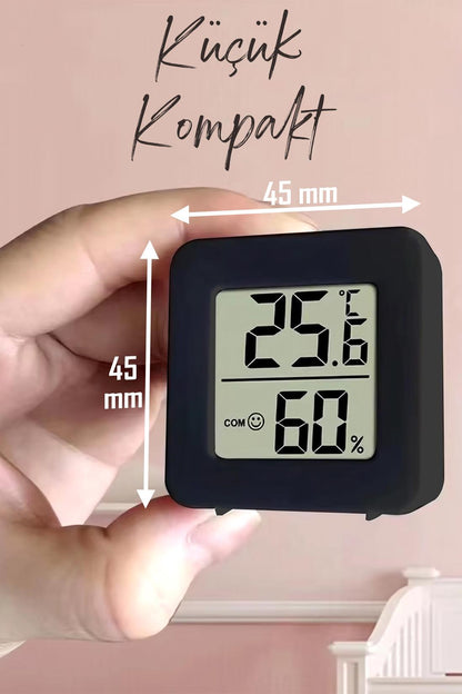 Mini Sıcaklık Nem Ölçer LCD Ekranlı Oda Termometre Duvara Takılabilen Masaüstü Isı Göstergesi Siyah