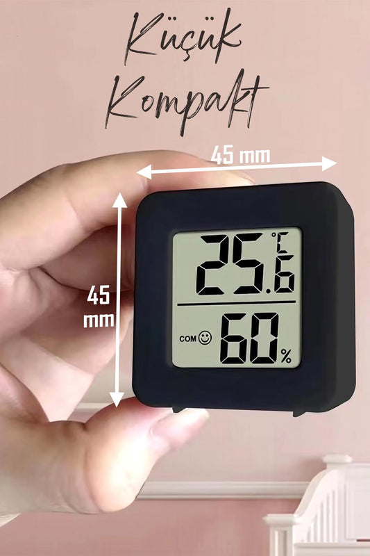 Mini Sıcaklık Nem Ölçer LCD Ekranlı Oda Termometre Duvara Takılabilen Masaüstü Isı Göstergesi Siyah