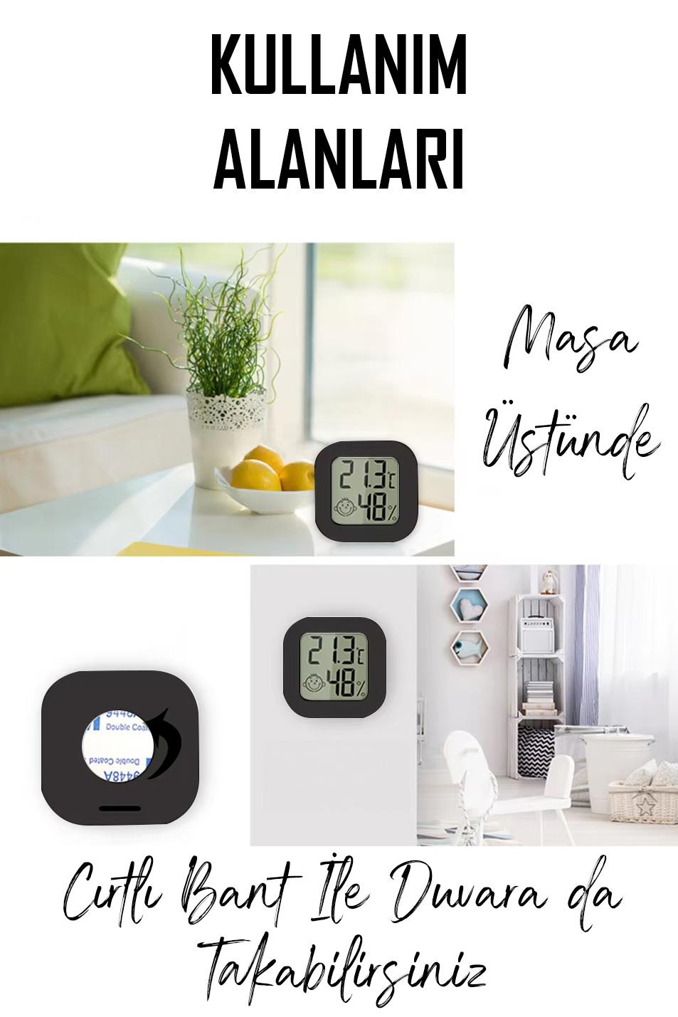 Mini Sıcaklık Nem Ölçer LCD Ekranlı Oda Termometre Duvara Takılabilen Masaüstü Isı Göstergesi Siyah