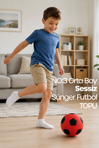 No:3 Futbol Topu Sessiz Sünger Gürültüsüz Yumuşak Evde Oynamaya Uygun Futbol Topu Kırmızı SFT7