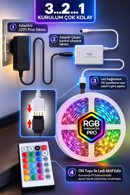 RGB Şerit Led Kumandalı 5 Metre 4 Animasyonlu 16 Renk Tak Çalıştır Şerit LED Işık Aydınlatma