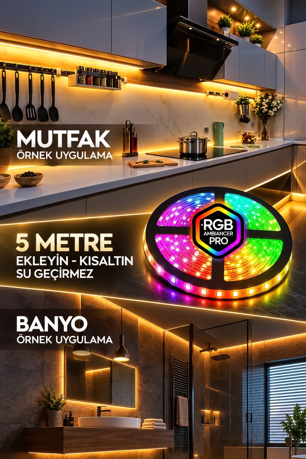 RGB Şerit Led Kumandalı 5 Metre 4 Animasyonlu 16 Renk Tak Çalıştır Şerit LED Işık Aydınlatma